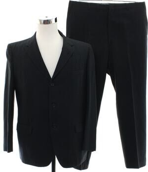Vintage 1960s Black Charcoal Wool Suit 42R 36x29 Mad Men Mod Weiners